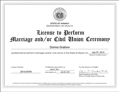 License To Perform Marriage Donna Grabow